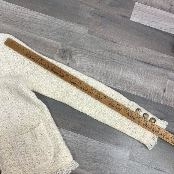 Talbots Boucle Alpaca Wool Fringe Hem Sweater Jacket Cream Button Front PS - Picture 12 of 13